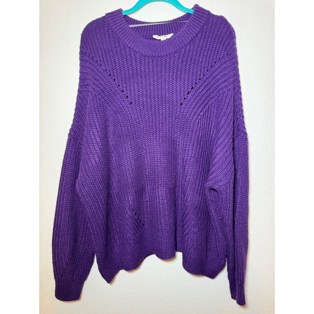 Terra & Sky Purple Shaker Stitch Crewneck Sweater Plus Size 2X 20W-22W Relaxed